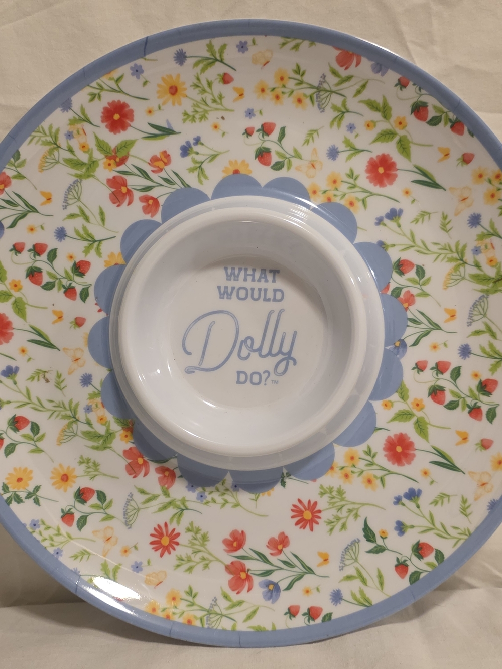 New Dolly Parton Chip & Dip Round Party Tray 12" Melamine What Would Dolly Do?